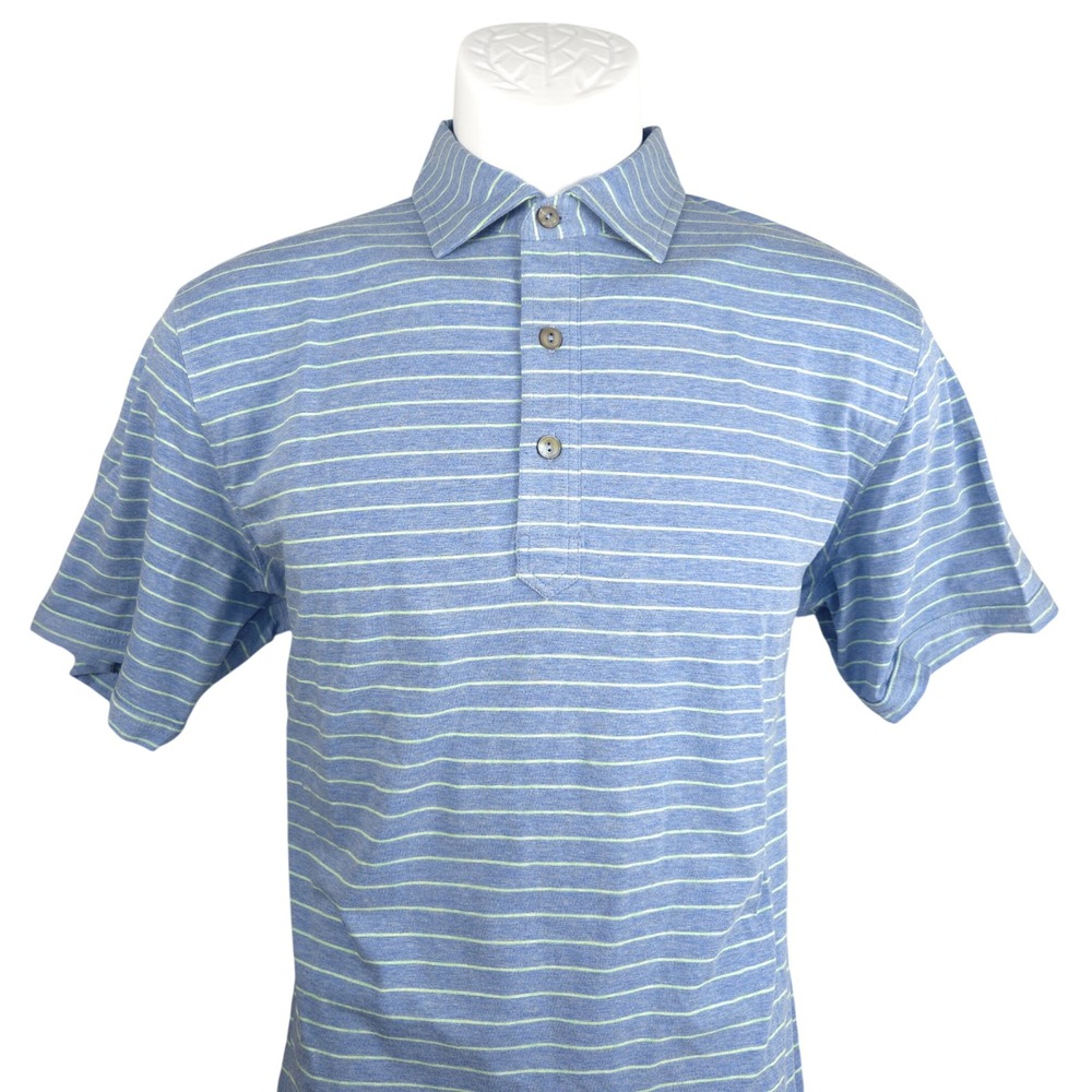 Tasc Performance Everywear Polo Shirt Mens Medium Blue Green Striped TM723Y NEW